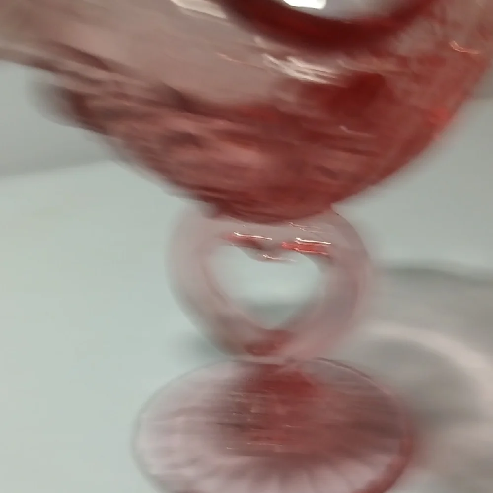 Vintage Fenton Colonial Pink Cabbage Rose Glass Heart Pedestal Bowl - Picture 6 of 8
